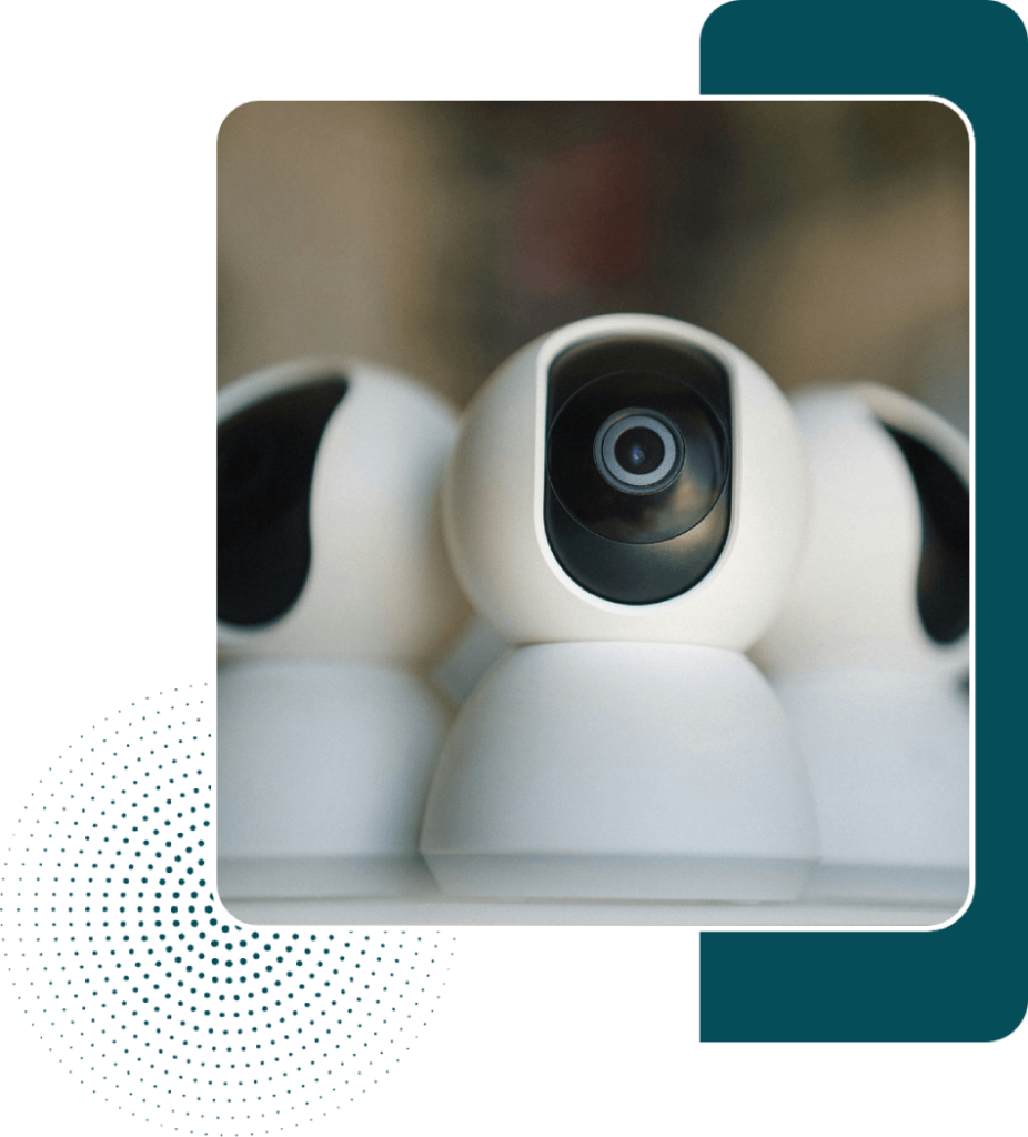 Three security cameras stacked